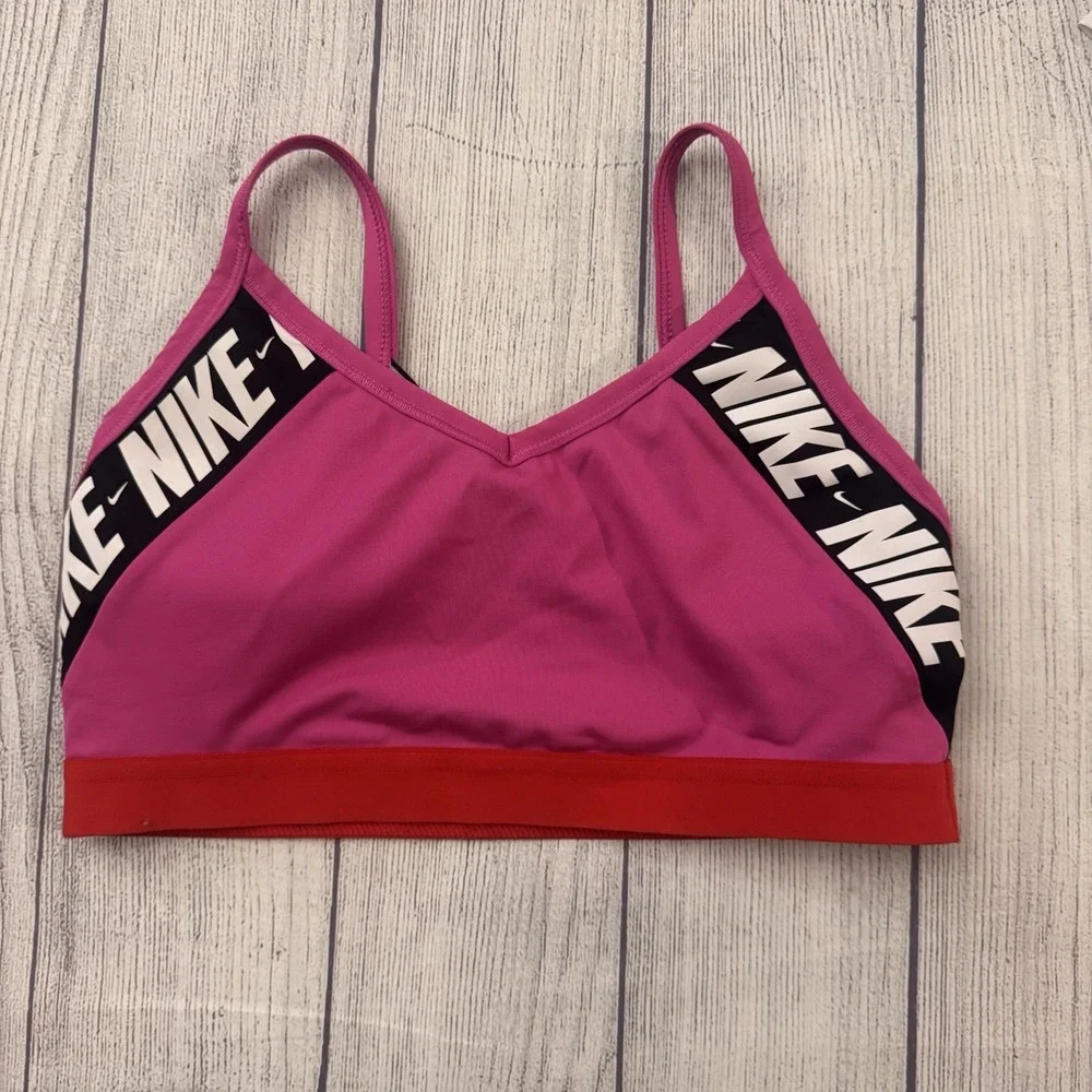 Nike Indy Women's Sports Bra Large Pink Red Black Logo Light Support Padded